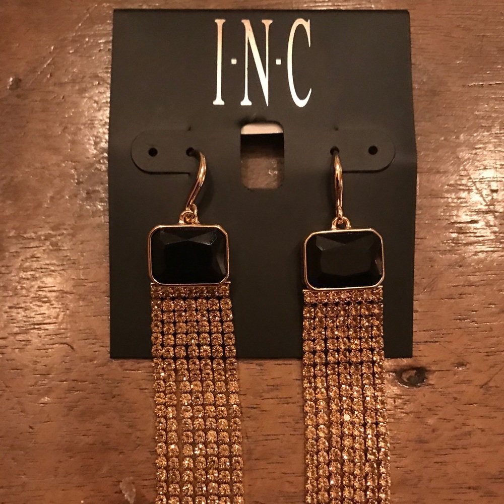 I-N-C International Concepts Black Stone with Gold Tassel Earrings